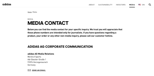 Press Page Example: Adidas